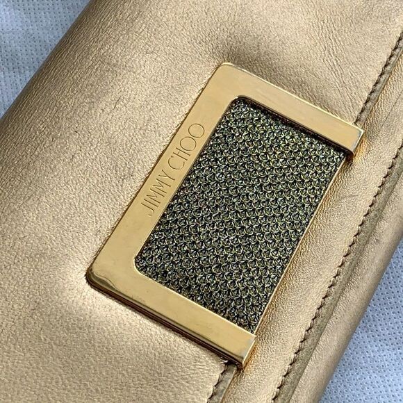 Jimmy Choo Gold Leather Bifold Wallet – Authentic Metallic Glitter Clutch - COA - Picture 1 of 12